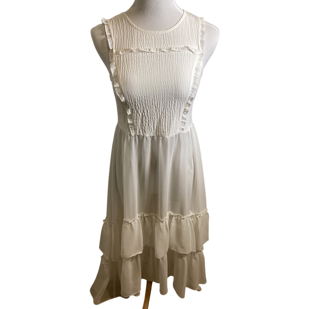SIMPLY VERA WANG Women Ivory Smocked Ruffle Tiered Midi Dress Size S
